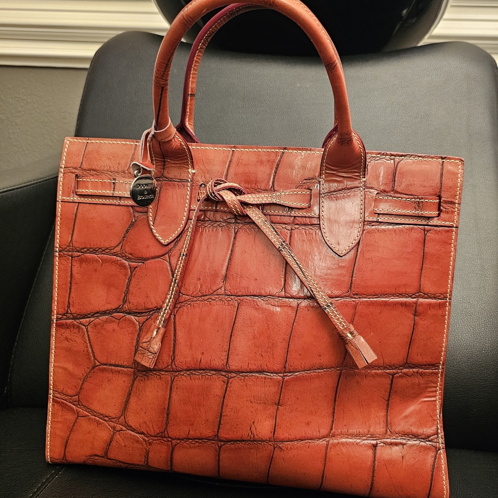 Dooney & Bourke Brown Crocodile-Embossed Satchel
